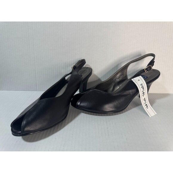 NWT Ladies Sling Back Black Peep Toe Pumps, Size 9WW - Picture 1 of 4